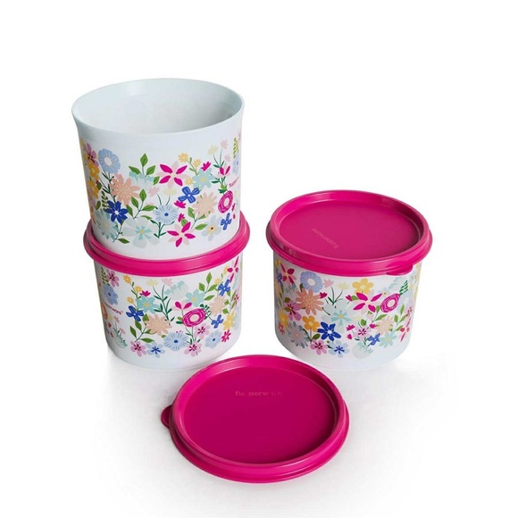 Tupperware Wildflowers set of stacking canisters and water bottle - Picture 2 of 4